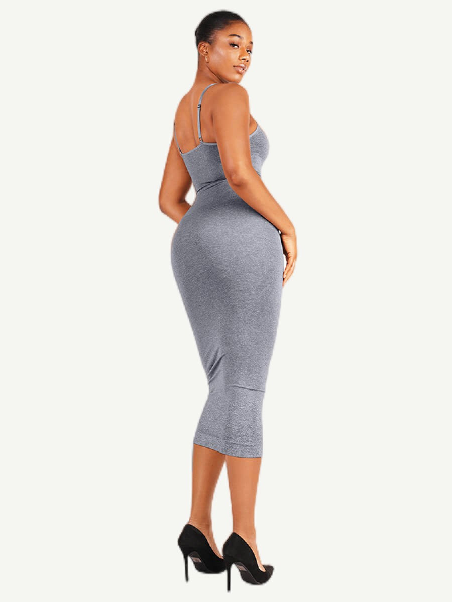 Spaghetti Strap V-Neck Maxi Shaper Dress – Elegant Body Sculpting Dress for Women