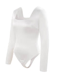 Sculpting Square Neck Long Sleeve Thong Bodysuit with Open Crotch – Waist Slimming Shapewear