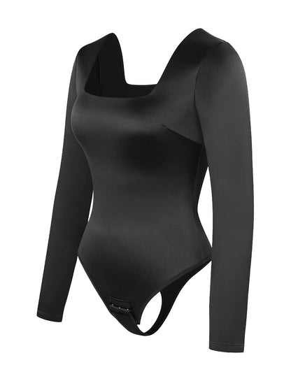 Square-Neck Long-Sleeve Sculpting Bodysuit