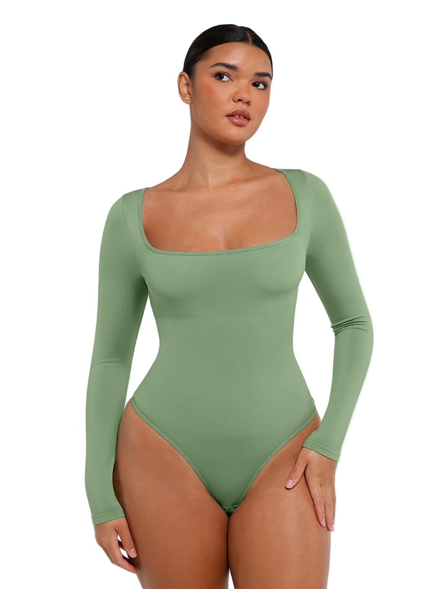 Sustainable Square Neck Waist Control Thong Bodysuit – Eco-Friendly Shaping Wear for Women
