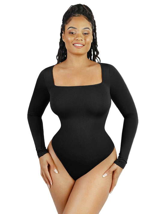 Sustainable Square Neck Waist Control Thong Bodysuit – Eco-Friendly Shaping Wear for Women