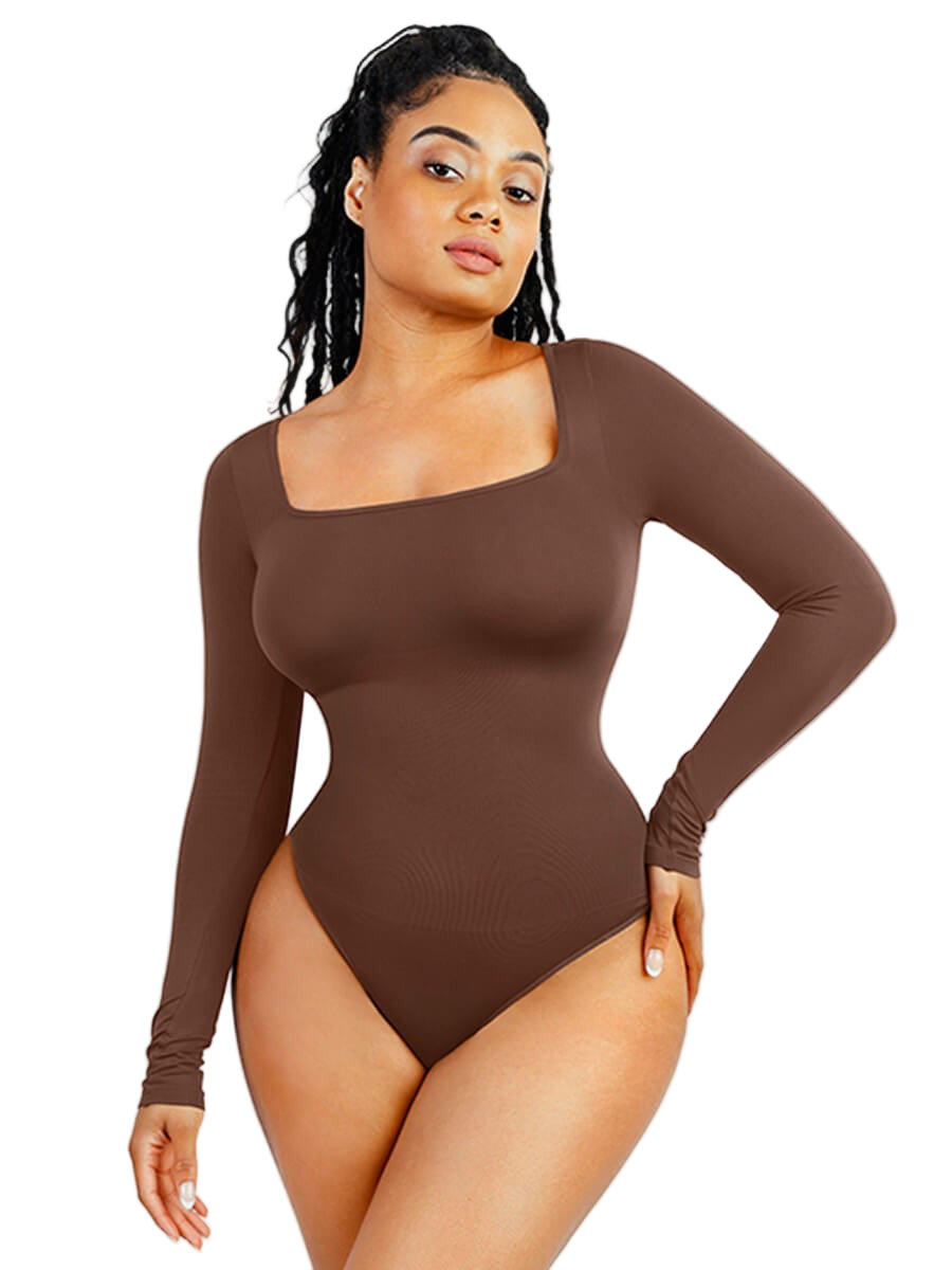 Sustainable Square Neck Waist Control Thong Bodysuit – Eco-Friendly Shaping Wear for Women