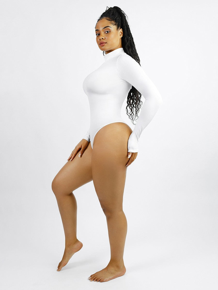 Seamless Recycled Fabric Turtleneck Long Sleeve Thong Bodysuit | Eco-Friendly Slim Fit