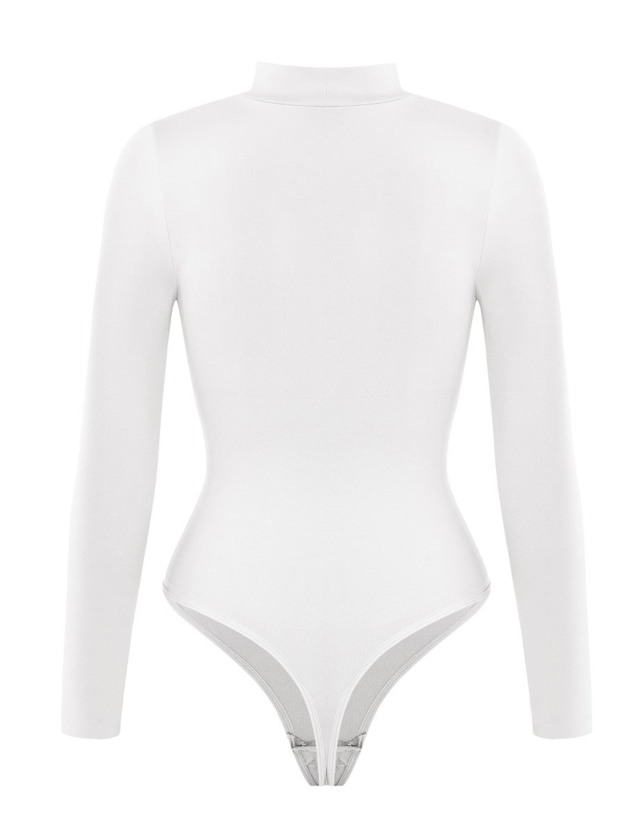 Seamless Recycled Fabric Turtleneck Long Sleeve Thong Bodysuit | Eco-Friendly Slim Fit