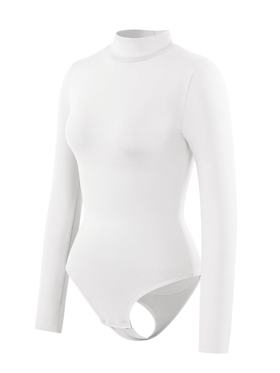 Seamless Recycled Fabric Turtleneck Long Sleeve Thong Bodysuit | Eco-Friendly Slim Fit