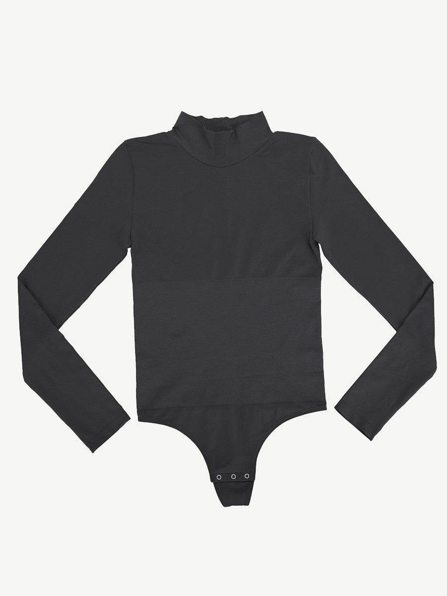 Seamless Recycled Fabric Turtleneck Long Sleeve Thong Bodysuit | Eco-Friendly Slim Fit