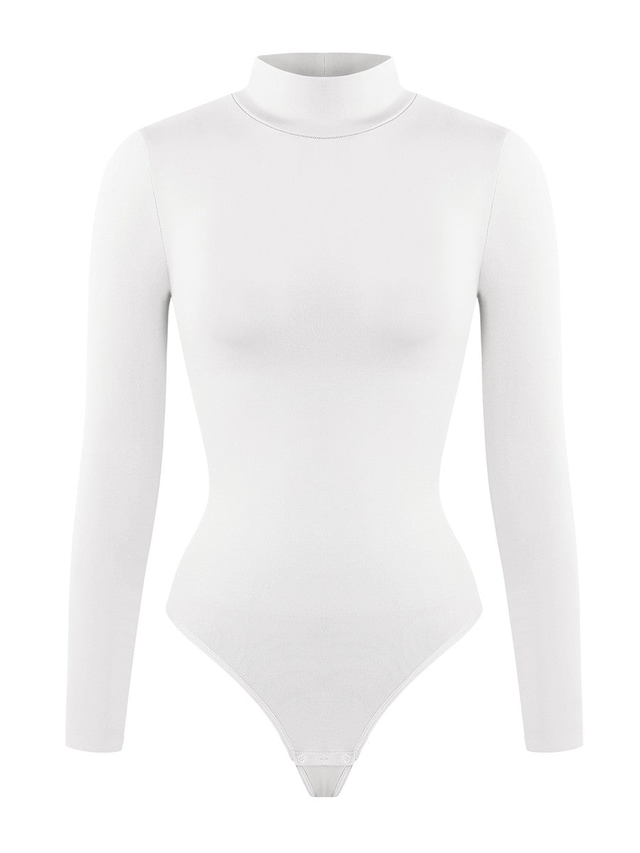 Seamless Recycled Fabric Turtleneck Long Sleeve Thong Bodysuit | Eco-Friendly Slim Fit