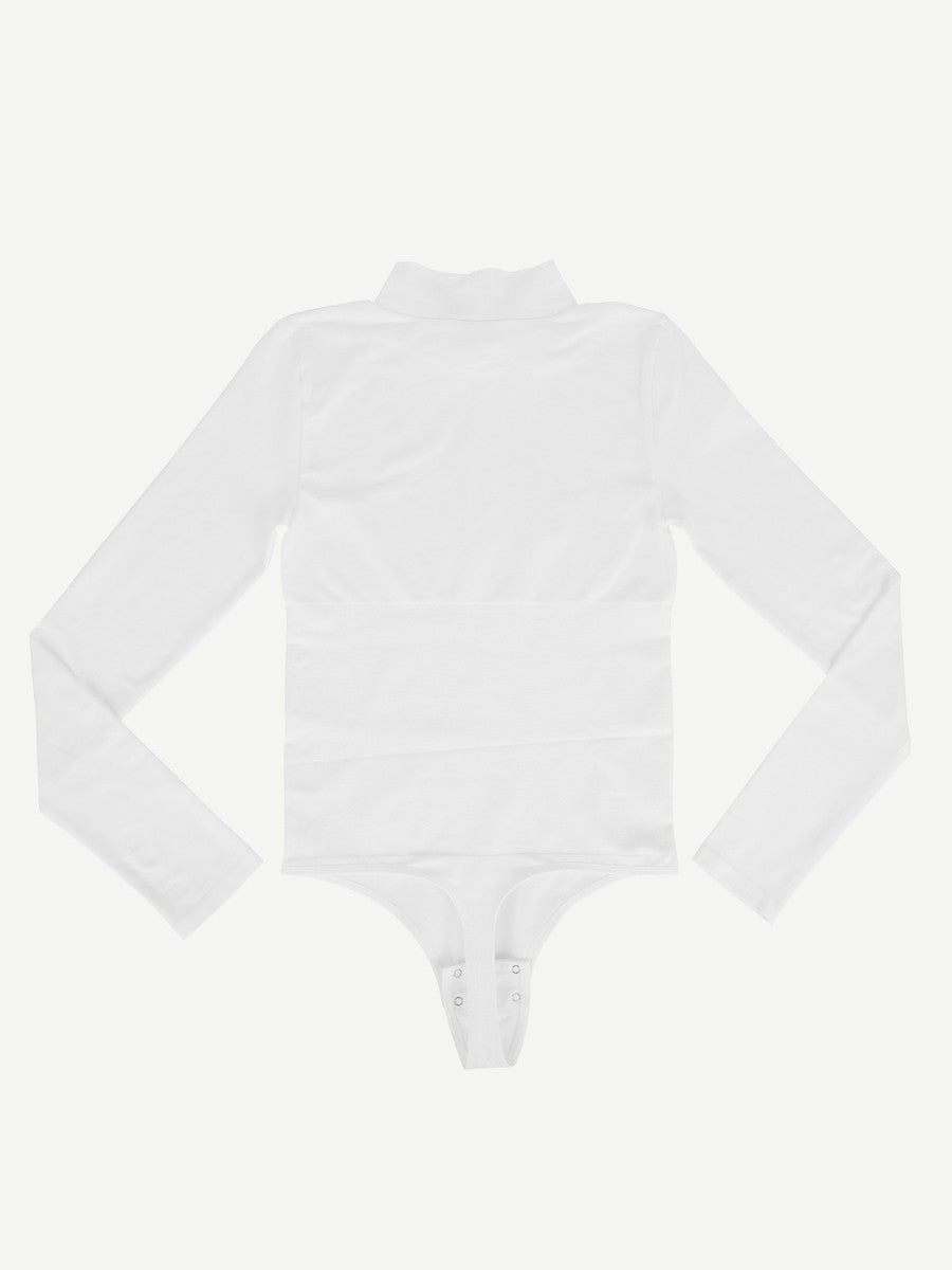 Seamless Recycled Fabric Turtleneck Long Sleeve Thong Bodysuit | Eco-Friendly Slim Fit