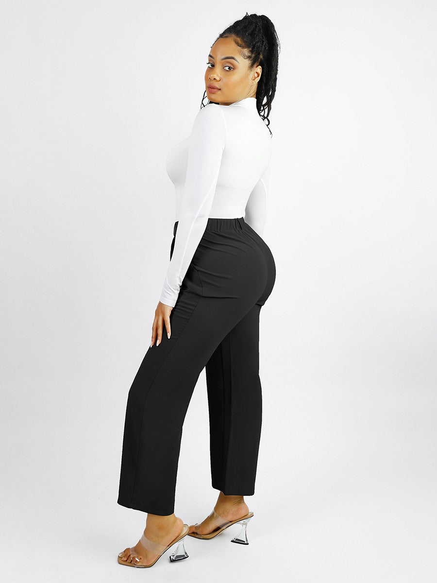 Seamless Recycled Fabric Turtleneck Long Sleeve Thong Bodysuit | Eco-Friendly Slim Fit
