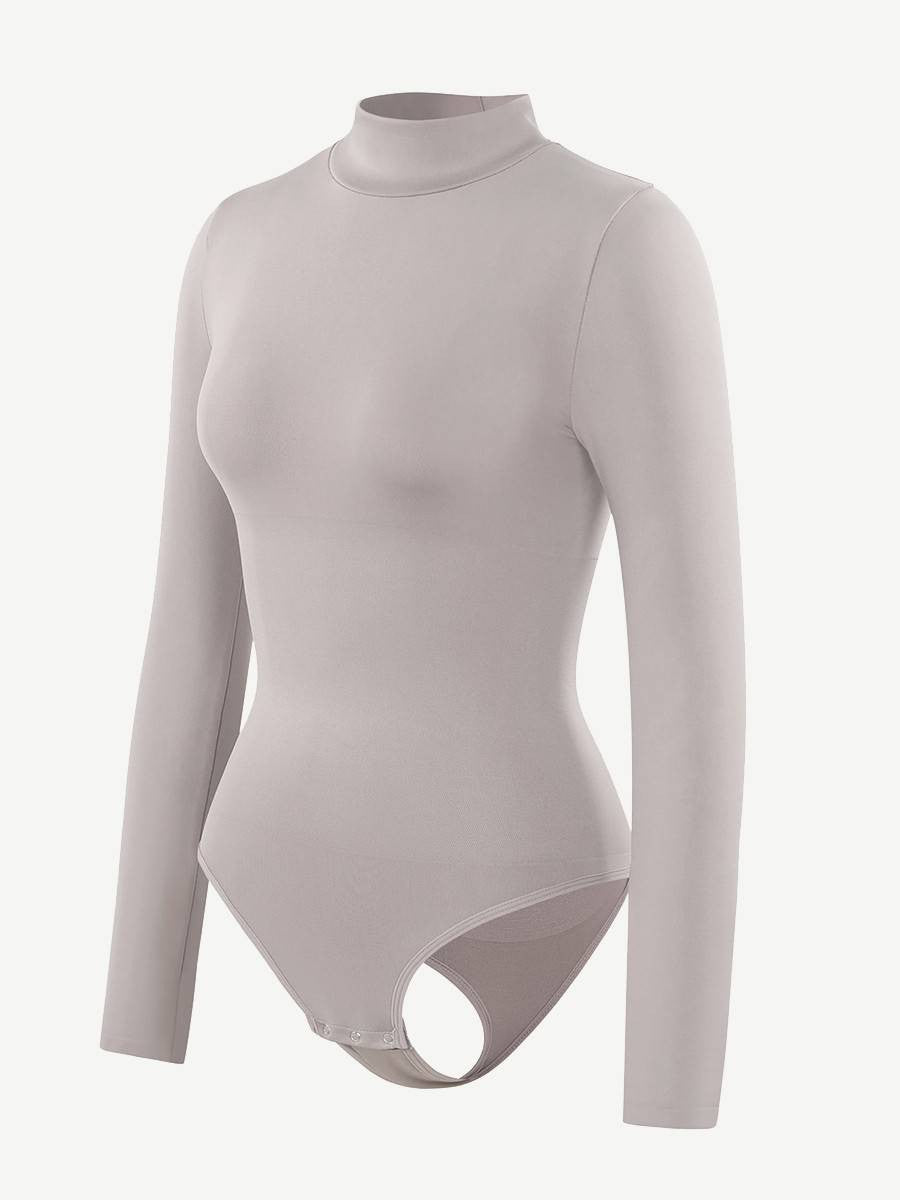 Seamless Recycled Fabric Turtleneck Long Sleeve Thong Bodysuit | Eco-Friendly Slim Fit