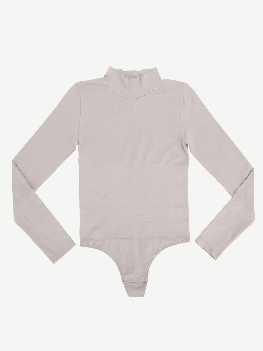 Seamless Recycled Fabric Turtleneck Long Sleeve Thong Bodysuit | Eco-Friendly Slim Fit