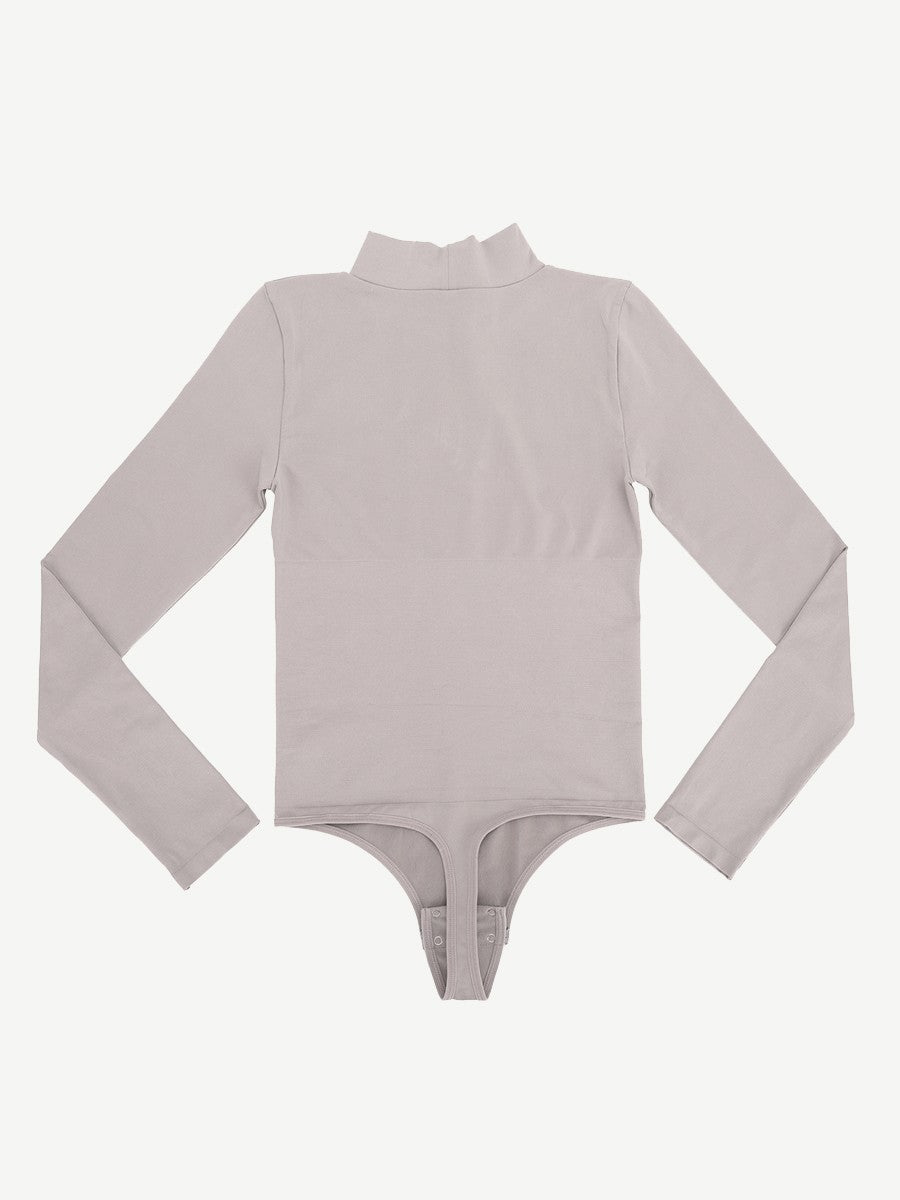 Seamless Recycled Fabric Turtleneck Long Sleeve Thong Bodysuit | Eco-Friendly Slim Fit