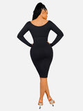 New Brown V-Neck Seamless Screw Thread Fabric Body Shaper Dress