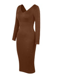 New Brown V-Neck Seamless Screw Thread Fabric Body Shaper Dress