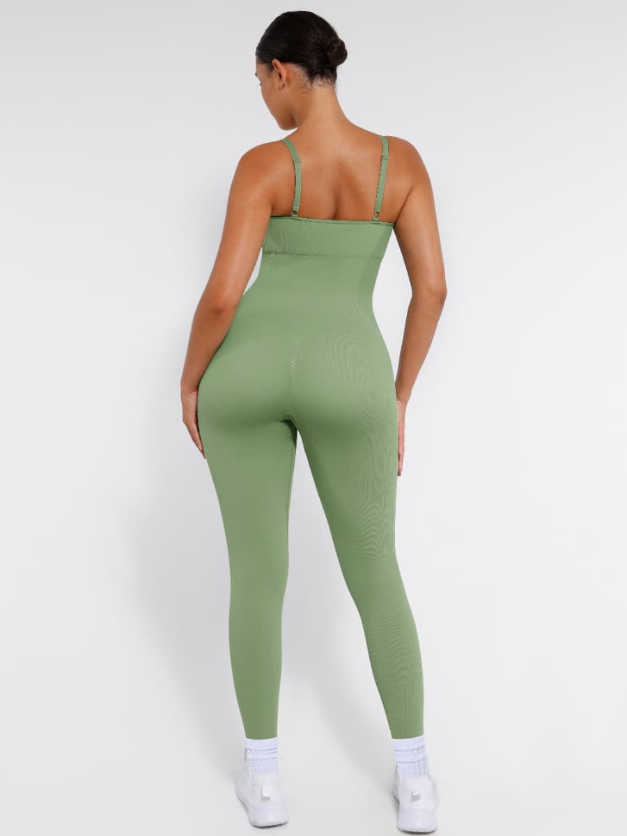 Women’s Seamless Sling Jumpsuit – High Stretch Tummy Control Shapewear with Removable Cup Pads