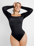 Retro Swing Collar Long Sleeve Bodysuit with Built-in Corset – Waist Shaping & Shoulder Enhancing Shapewear