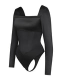 Retro Swing Collar Long Sleeve Bodysuit with Built-in Corset – Waist Shaping & Shoulder Enhancing Shapewear