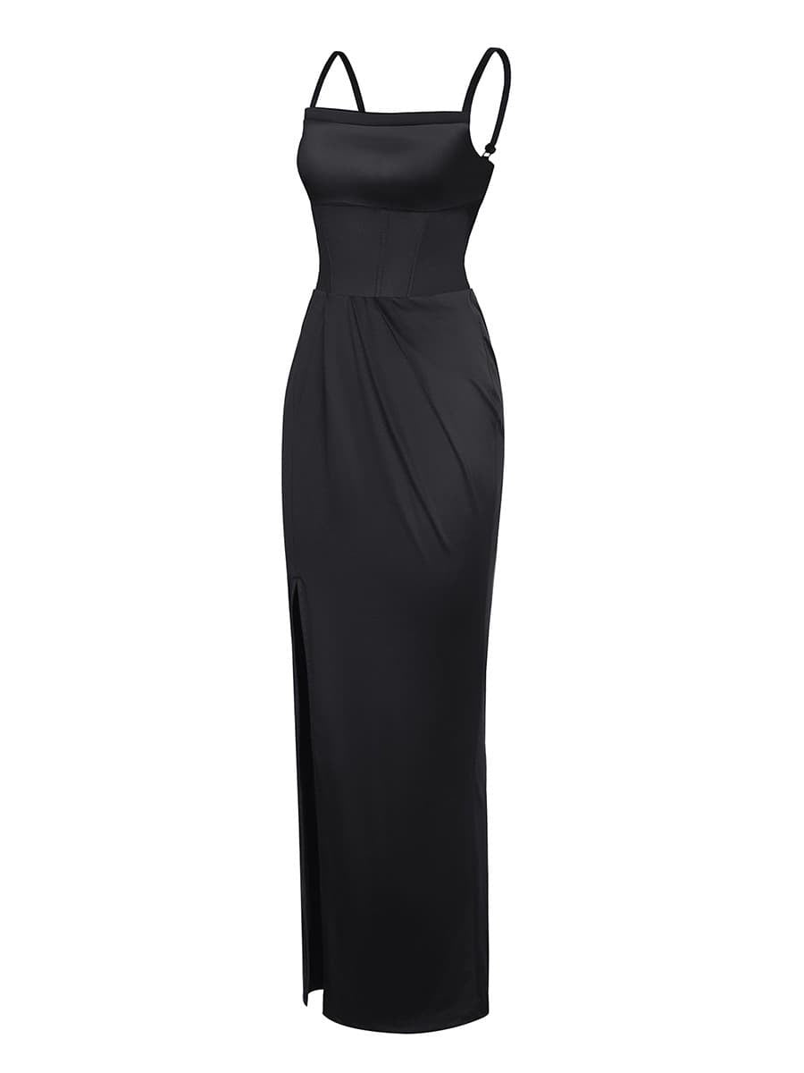 2-Piece Swing Collar Pleated Shaping Dress Set with Built-in Corset