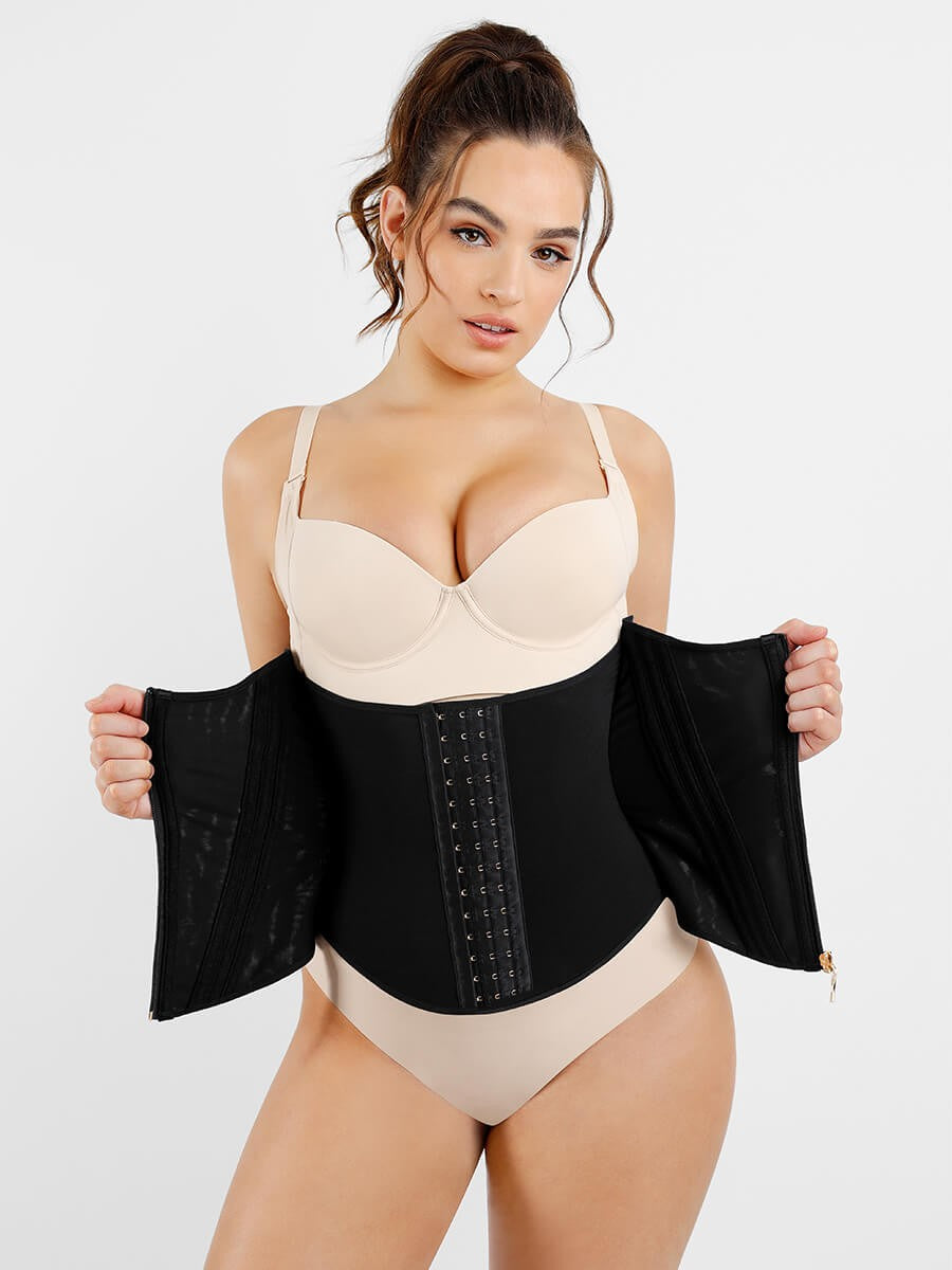Luxury Gold Zipper U-Shaped Steel Boned Waist Cincher Girdle – 15 Steel Bones Compression Shaper