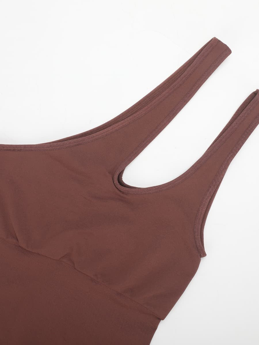 Fashion Seamless One-Shoulder Cut Out Waist Shapewear Bodysuit | Chest Support & T-String Design