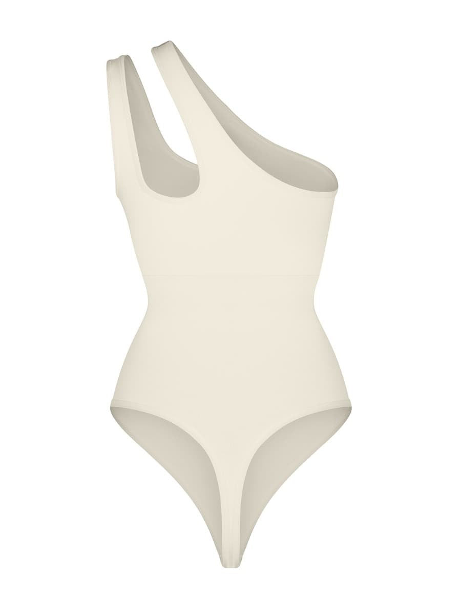 Fashion Seamless One-Shoulder Cut Out Waist Shapewear Bodysuit | Chest Support & T-String Design