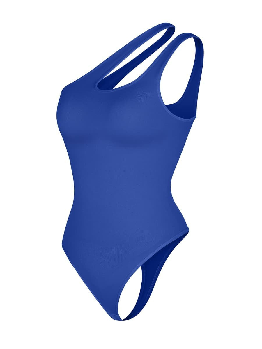 Fashion Seamless One-Shoulder Cut Out Waist Shapewear Bodysuit | Chest Support & T-String Design
