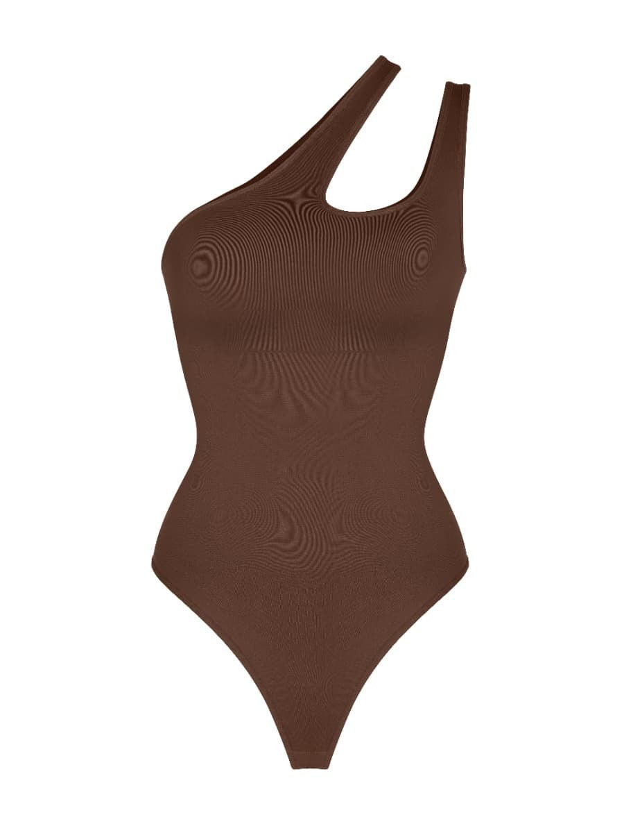 Fashion Seamless One-Shoulder Cut Out Waist Shapewear Bodysuit | Chest Support & T-String Design