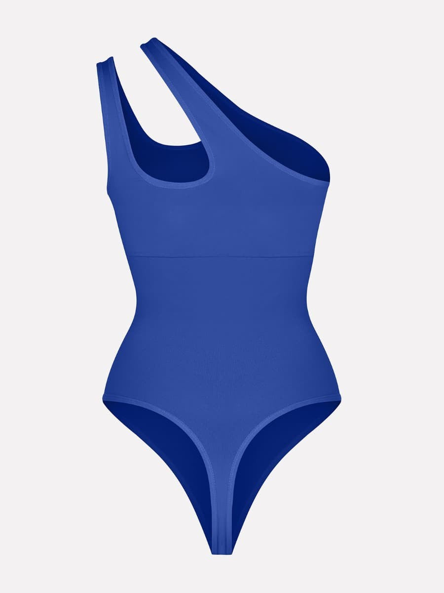 Fashion Seamless One-Shoulder Cut Out Waist Shapewear Bodysuit | Chest Support & T-String Design