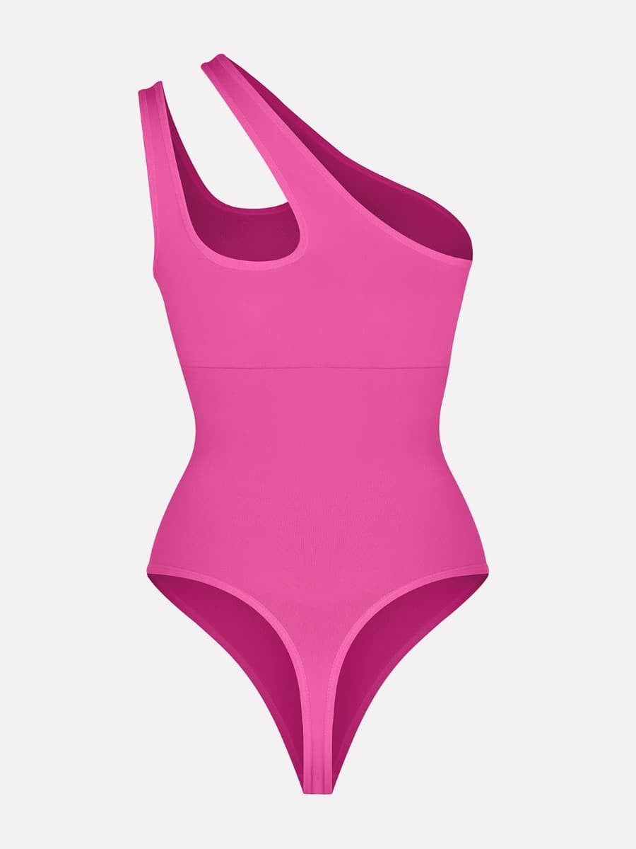 Fashion Seamless One-Shoulder Cut Out Waist Shapewear Bodysuit | Chest Support & T-String Design