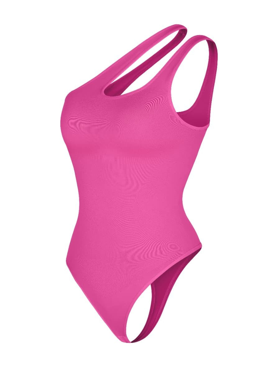 Fashion Seamless One-Shoulder Cut Out Waist Shapewear Bodysuit | Chest Support & T-String Design