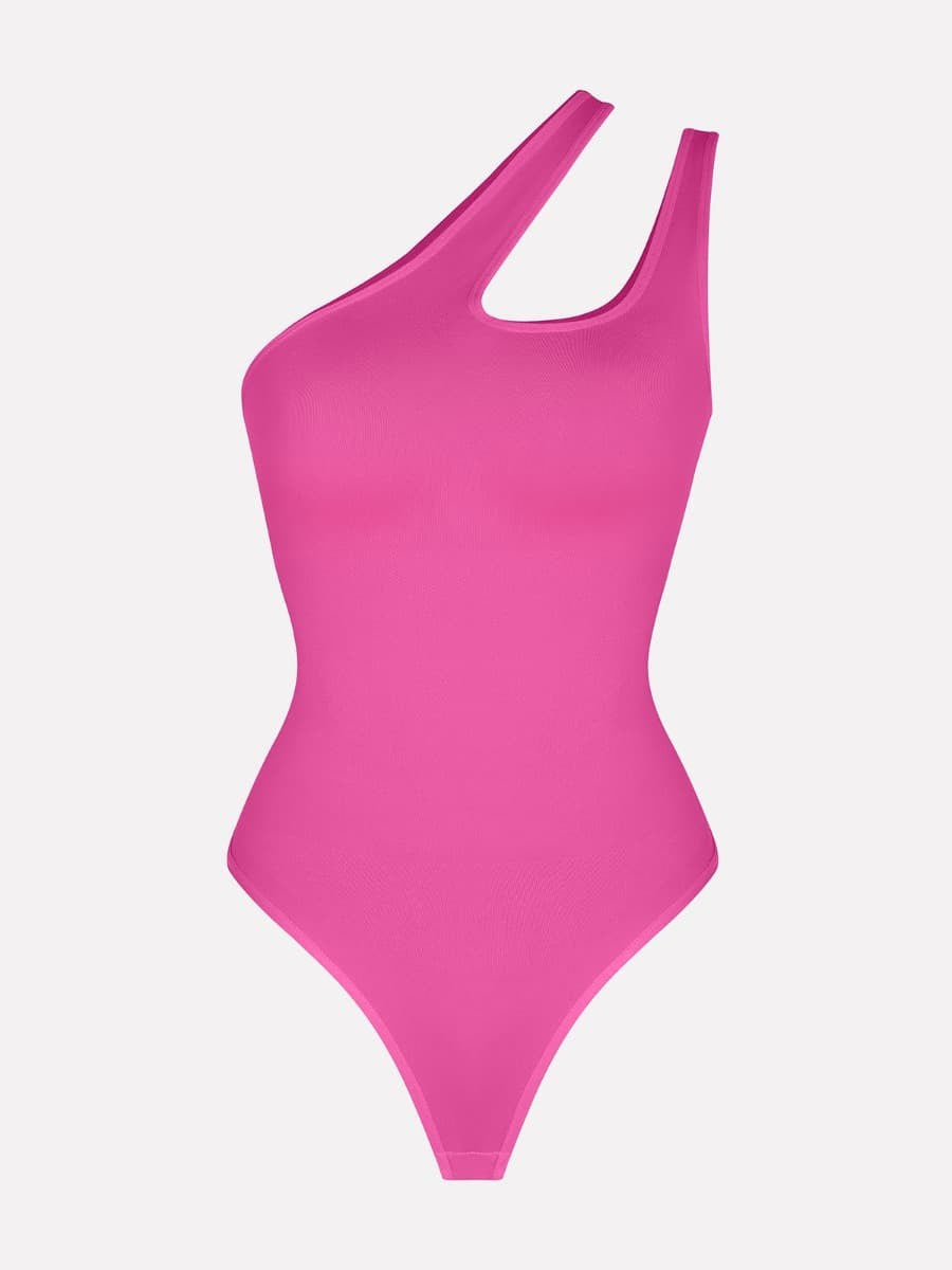 Fashion Seamless One-Shoulder Cut Out Waist Shapewear Bodysuit | Chest Support & T-String Design