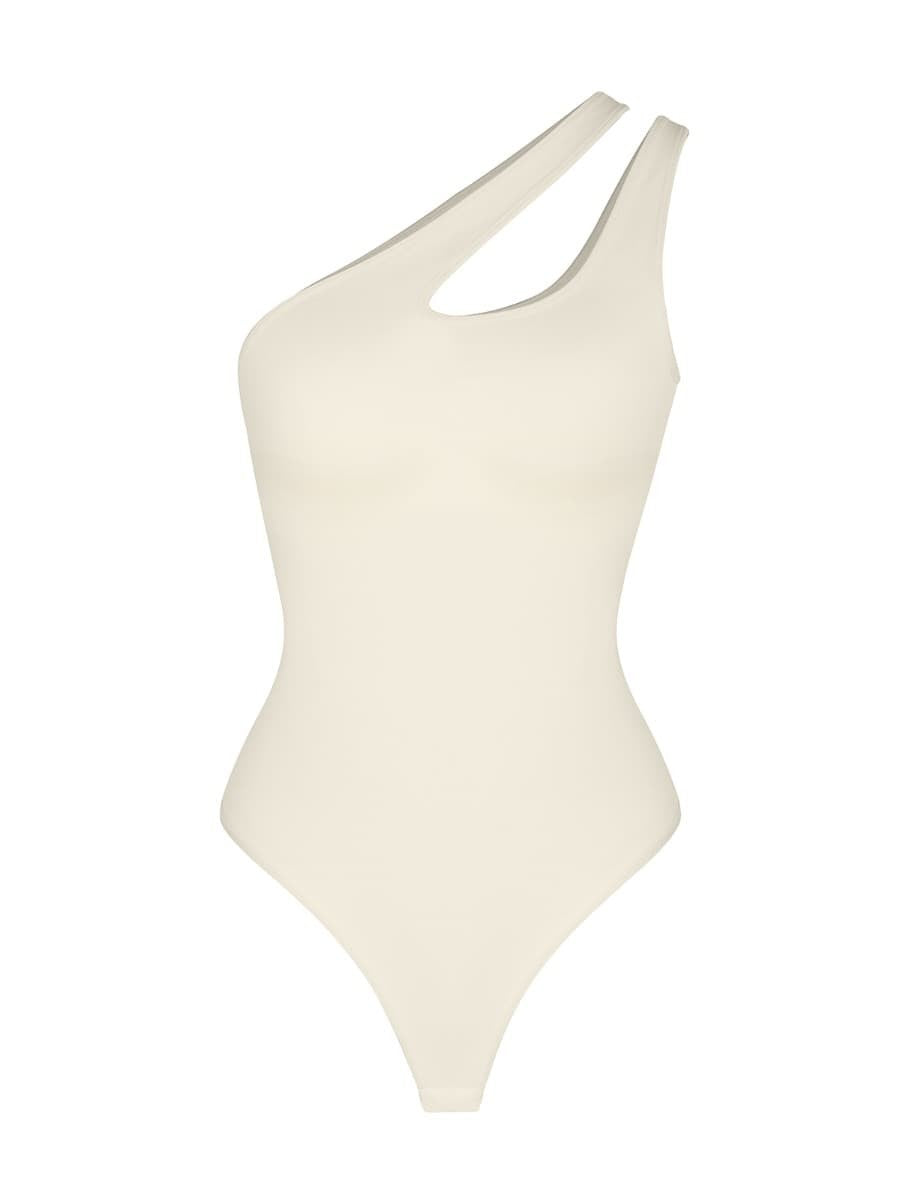 Fashion Seamless One-Shoulder Cut Out Waist Shapewear Bodysuit | Chest Support & T-String Design