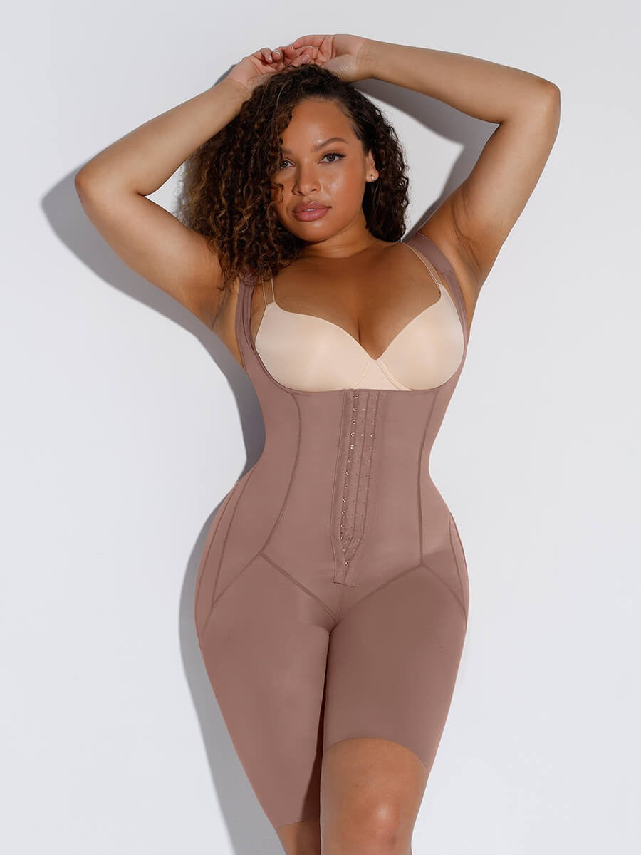 Full Body Shaper Bodysuit with Double-Layer Abdomen & Butt Lift, Adjustable Shoulder Straps
