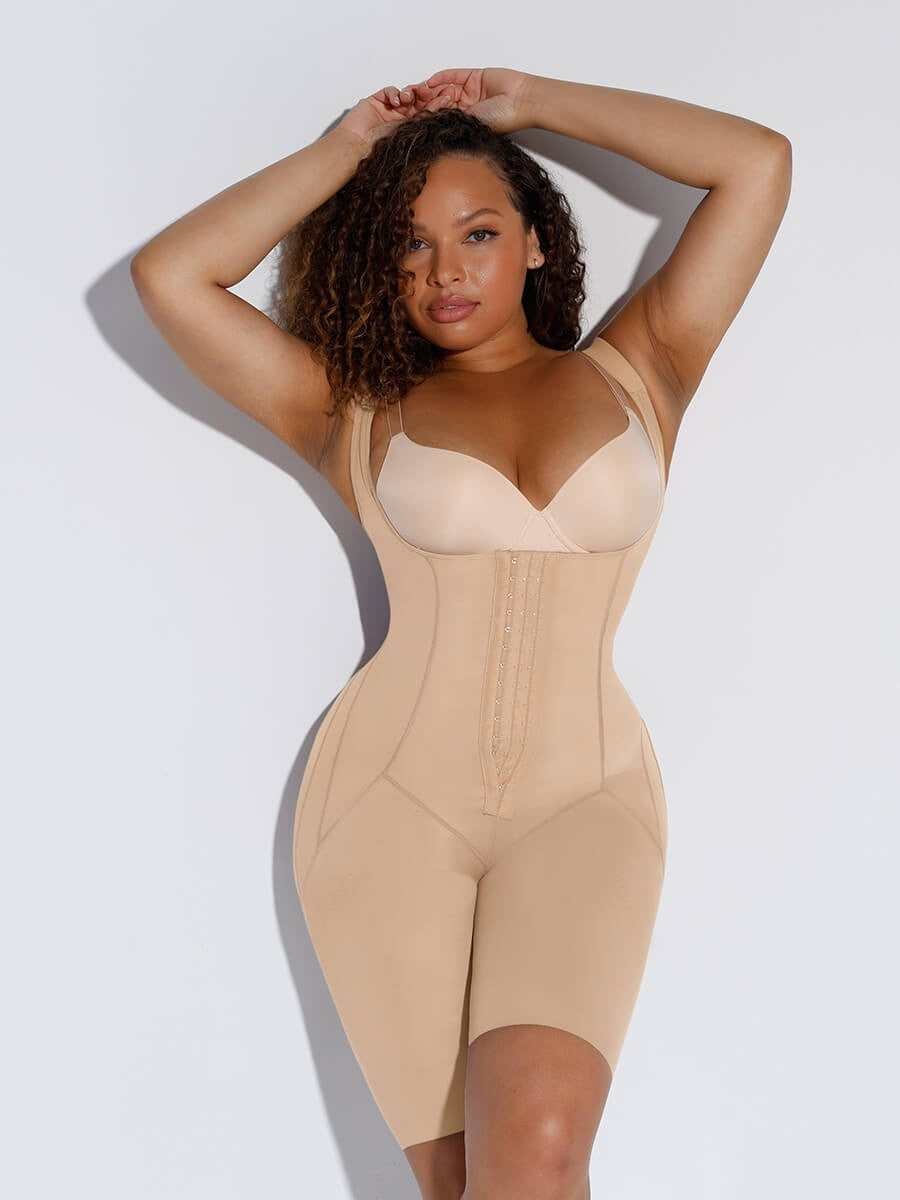 Full Body Shaper Bodysuit with Double-Layer Abdomen & Butt Lift, Adjustable Shoulder Straps