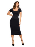 Round Neck Seamless Shaper Dress with Back Slit – Built-in Bra & Waist Sculpting