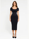 Round Neck Seamless Shaper Dress with Back Slit – Built-in Bra & Waist Sculpting