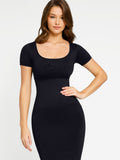 Round Neck Seamless Shaper Dress with Back Slit – Built-in Bra & Waist Sculpting