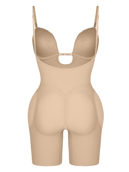 Low-Cut Backless Seamless Shapewear Bodysuit with Detachable Butt Pads & Tummy Control