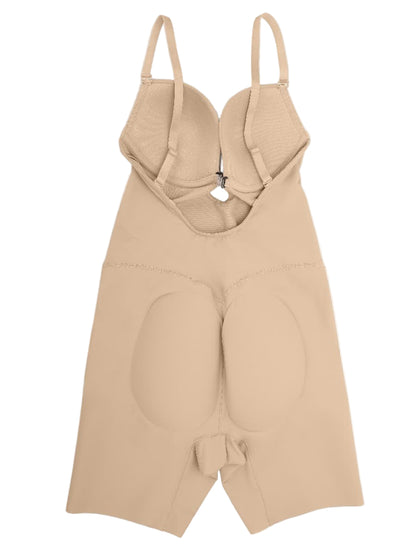 Low-Cut Backless Seamless Shapewear Bodysuit with Detachable Butt Pads & Tummy Control