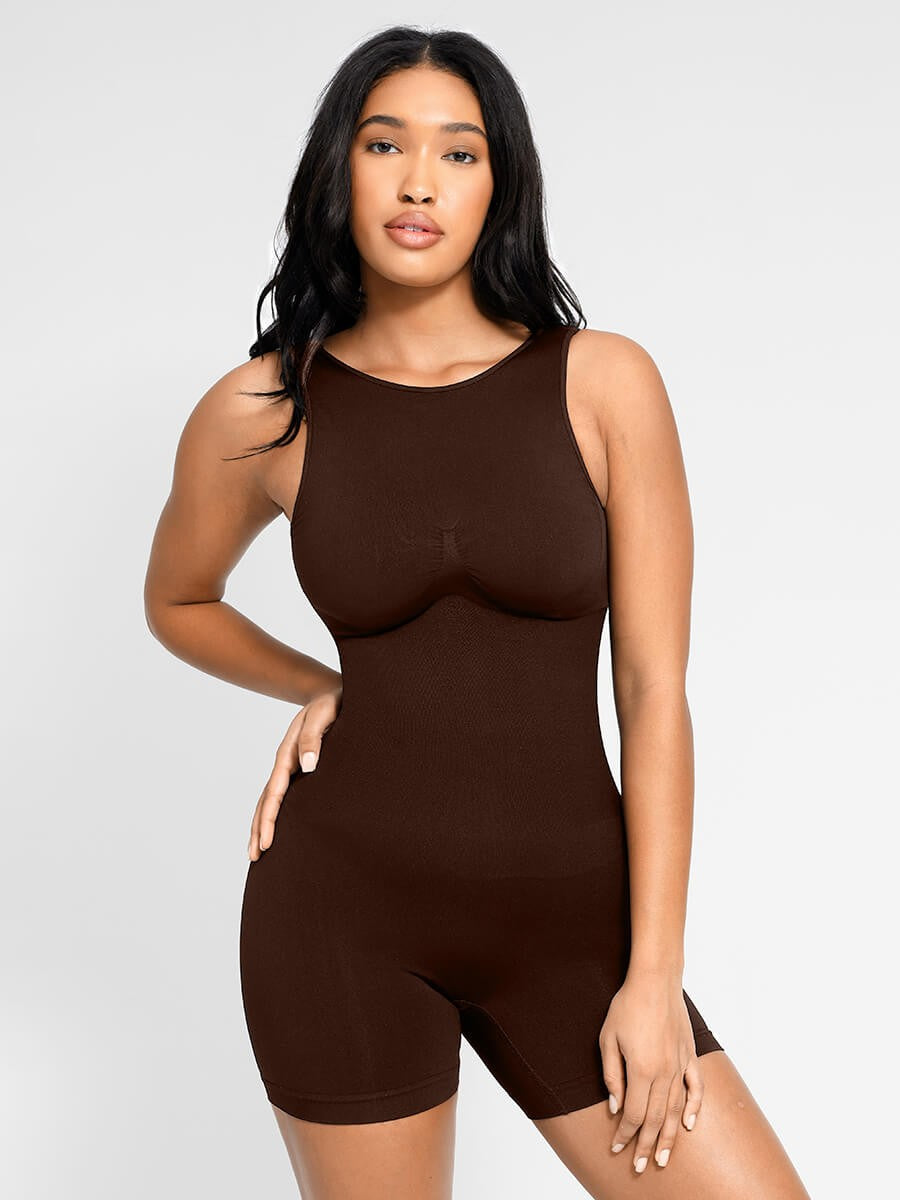 Seamless Small Round Neck Open Back Shaping Dress with Detachable Cups