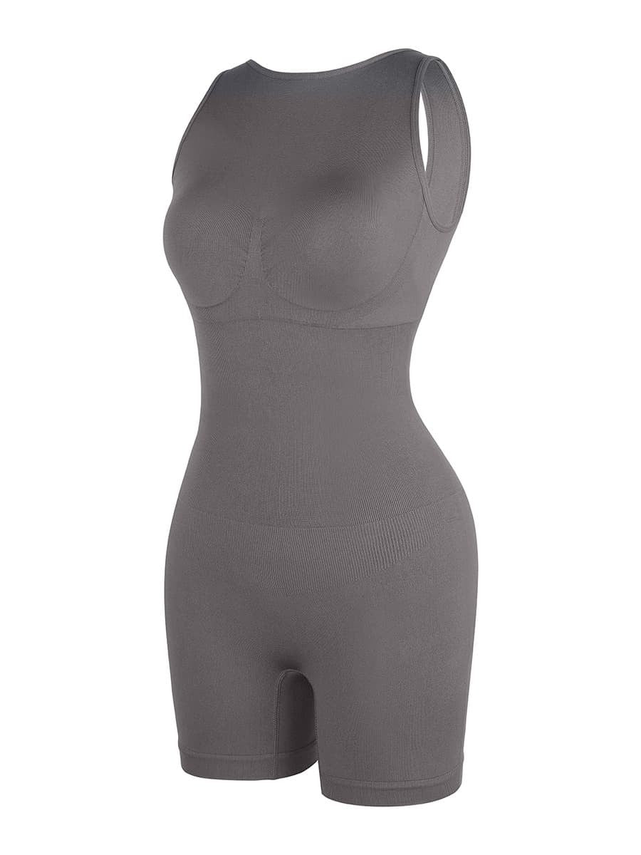 Seamless Small Round Neck Open Back Shaping Dress with Detachable Cups