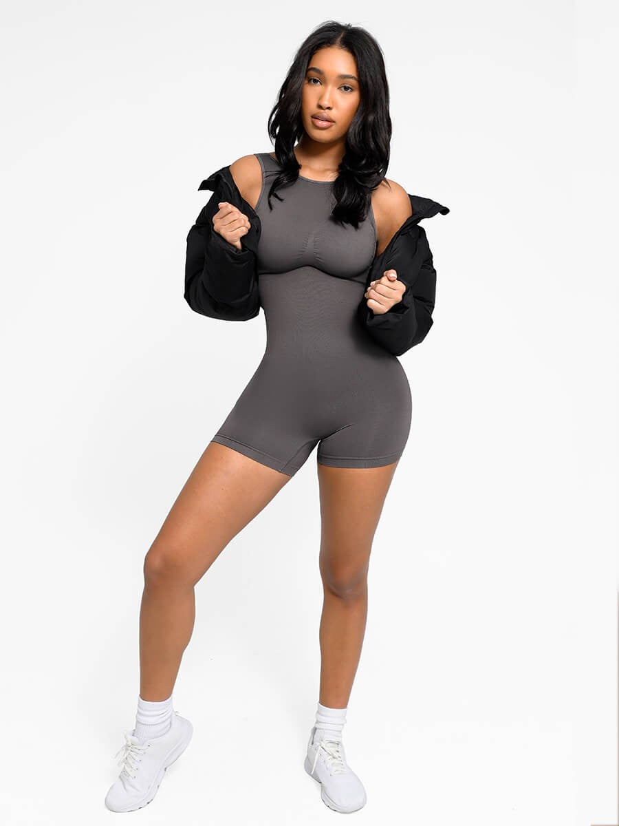 Seamless Small Round Neck Open Back Shaping Dress with Detachable Cups