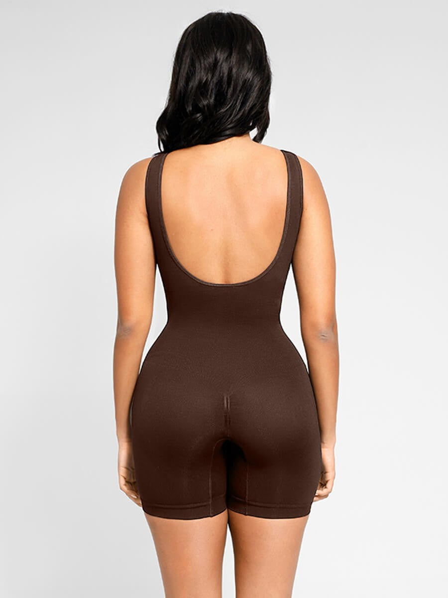 Seamless Small Round Neck Open Back Shaping Dress with Detachable Cups