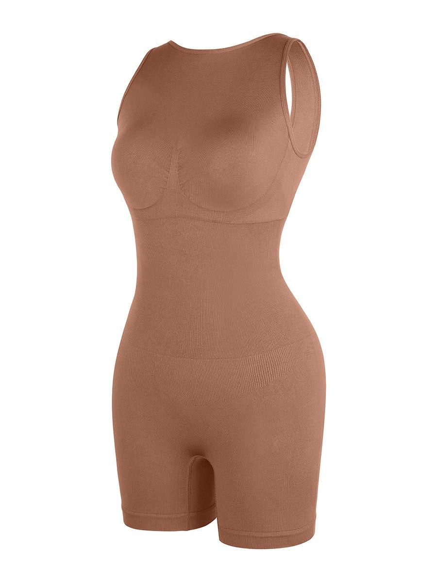 Seamless Small Round Neck Open Back Shaping Dress with Detachable Cups