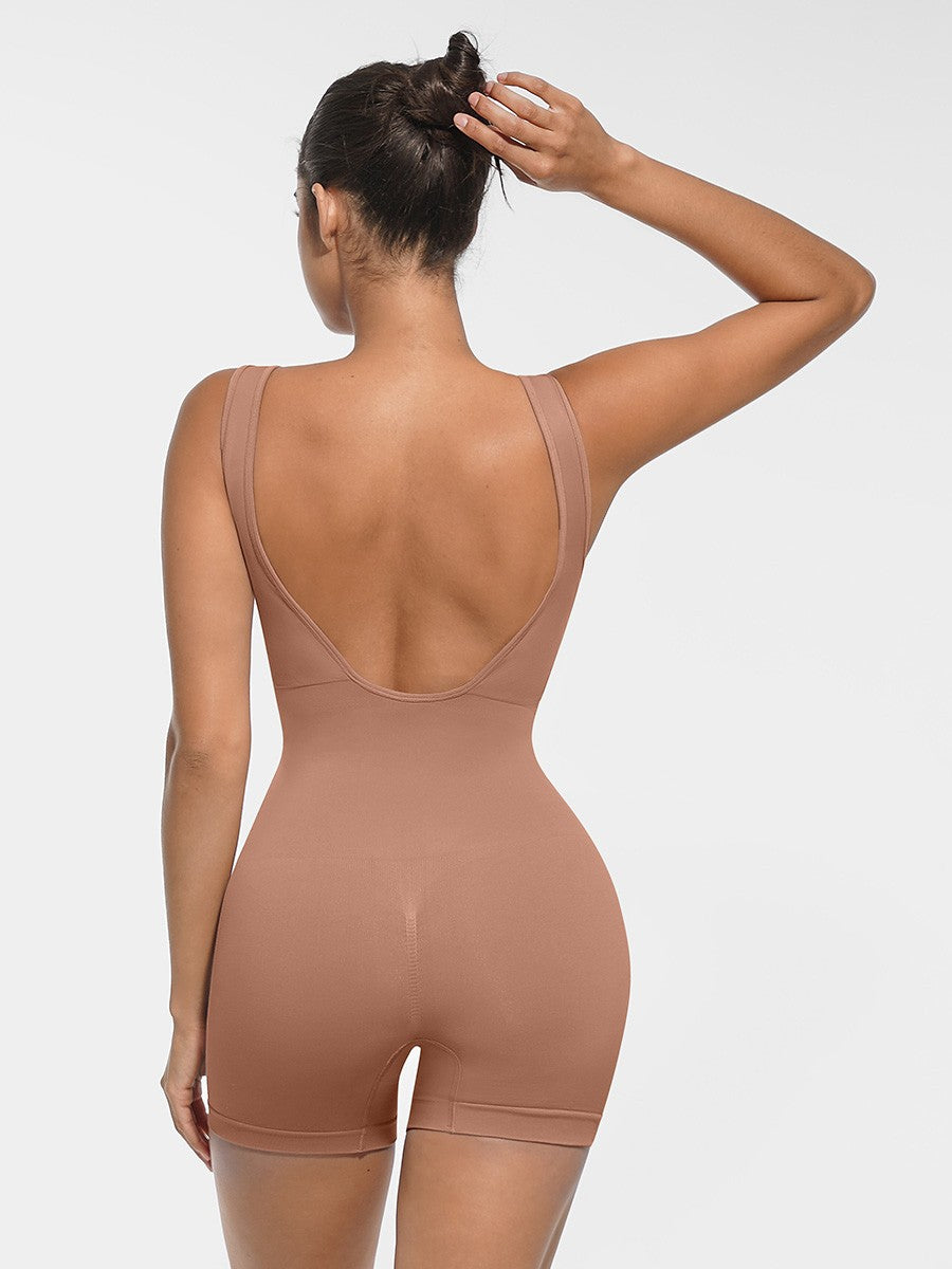 Seamless Small Round Neck Open Back Shaping Dress with Detachable Cups