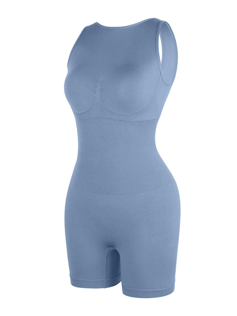 Seamless Small Round Neck Open Back Shaping Dress with Detachable Cups