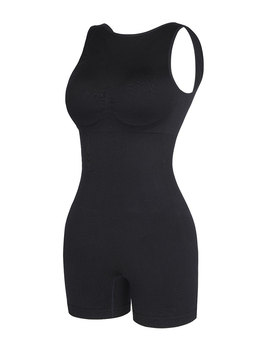 Seamless Small Round Neck Open Back Shaping Dress with Detachable Cups