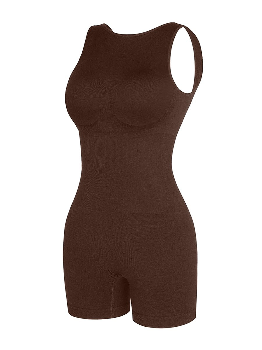 Seamless Small Round Neck Open Back Shaping Dress with Detachable Cups
