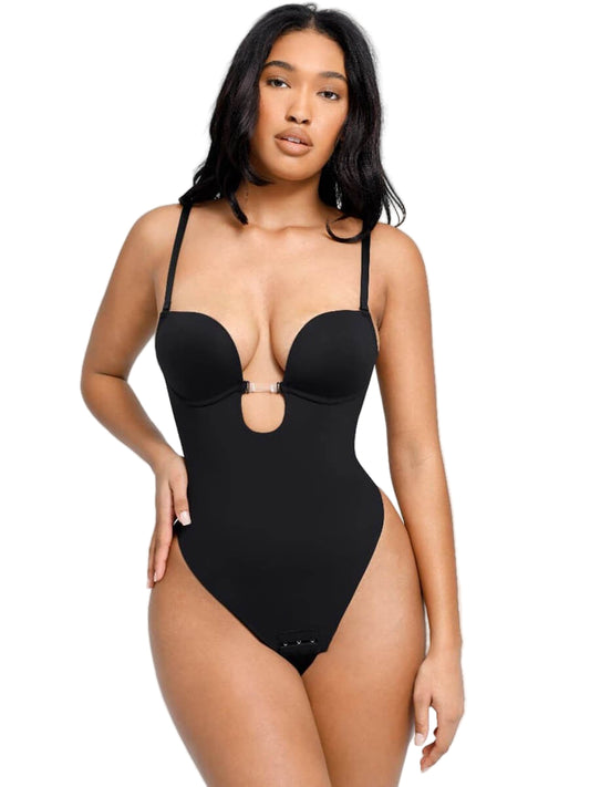 Low-Cut Backless Shapewear Bodysuit with Underwire Support & T-String Design