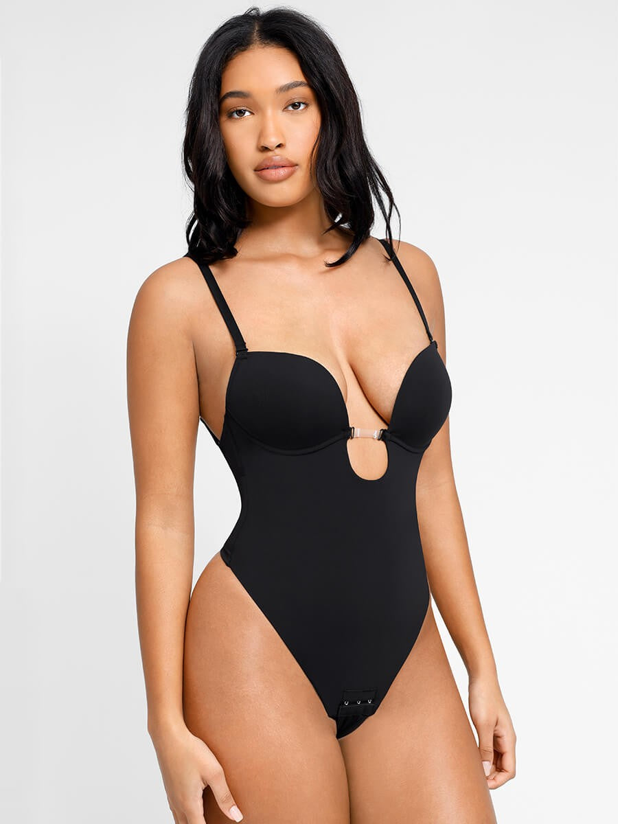 Low-Cut Backless Shapewear Bodysuit with Underwire Support & T-String Design